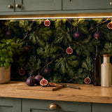 Midnight fig wallpaper close-up with dark fig leaf and fruit detail on deep green ground