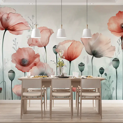 Minimal watercolor floral wall mural sticker for home wall decor brings elegance.