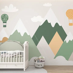 Scandinavian Mountain Balloon Wallpaper – Nordic Peel-and-Stick Nursery Kids Design