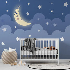 Dreamy Moon and Stars Wallpaper – Magical Peel-and-Stick Nursery Kids Room Design