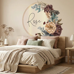 Custom Name Floral Circle Wall Sticker