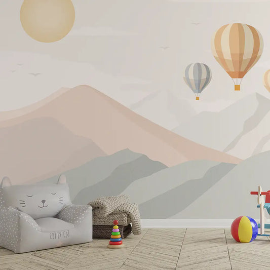Pastel Mountain Balloon Wallpaper – Kids Room Nursery Peel-and-Stick Design
