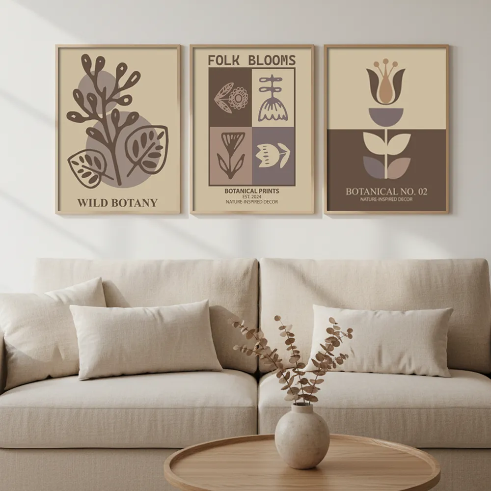 Neutral folk botanical minimalist art poster sticker for home walls adds elegance.