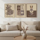 Neutral folk botanical minimalist art poster sticker for home walls adds elegance.