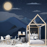 Moonlight Mountain Wallpaper – Night Sky Peel-and-Stick Bedroom Kids Room Design