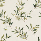 Olive branch watercolor wallpaper with painted foliage for calm interiors.