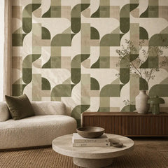 Organic Modern Geometric Wallpaper – Minimal Peel-and-Stick Bedroom Office Design
