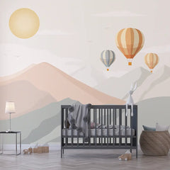 Pastel Mountain Balloon Wallpaper – Kids Room Nursery Peel-and-Stick Design