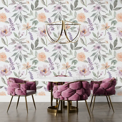 Pastel watercolor floral wallpaper sticker for home wall adds delicate elegance.