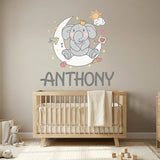 Elephant Name Wall Decal – Personalized Nursery Kids Room Removable Sticker