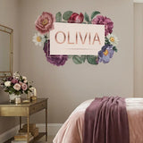 Custom Floral Name Sign Wall Sticker – Girls Room Nursery Personalized Decal