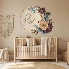 Custom Name Floral Circle Wall Sticker