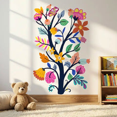 Colorful Floral Branch Wall Decal – Living Room Bedroom Removable Sticker