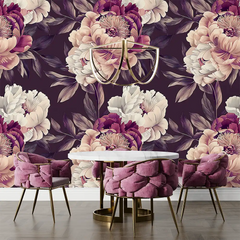 Plum purple floral wallpaper sticker for home wall adds a rich elegant touch.
