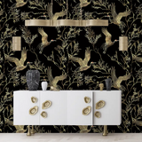 Removable Black and Gold Crane Wallpaper for your bedroom retreat.