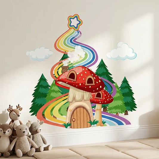 Removable Cute Mushroom Rainbow Wall Sticker for easy decoration.