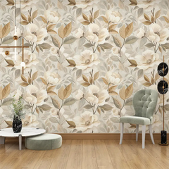 Removable self-adhesive Beige and Gold Floral Wallpaper for easy application.