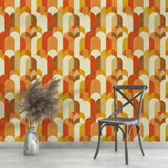 Retro Orange and Mustard Geometric Wall Mural to brighten your bedroom.