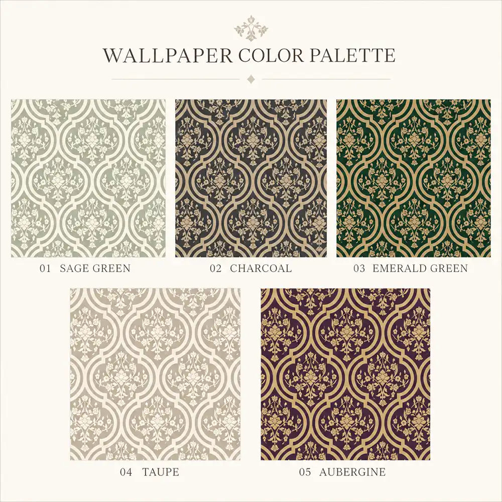 Royal damask wallpaper in deep navy blue colorway, classic dining room accent wall