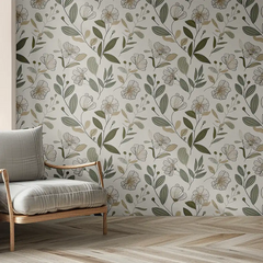 Elegant Sage Green Floral Wallpaper to enhance your bedroom.