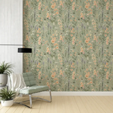Sage Green Wildflower Wallpaper to add charm to your living room.