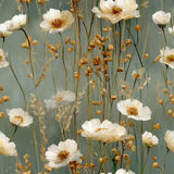 Sage meadow cosmos wallpaper with soft botanical blooms for calm interiors.