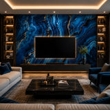 Sapphire agate removable mural in home office, rich jewel-blue feature wall design