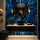Agate stone mural sample showing deep sapphire blue color and pattern scale
