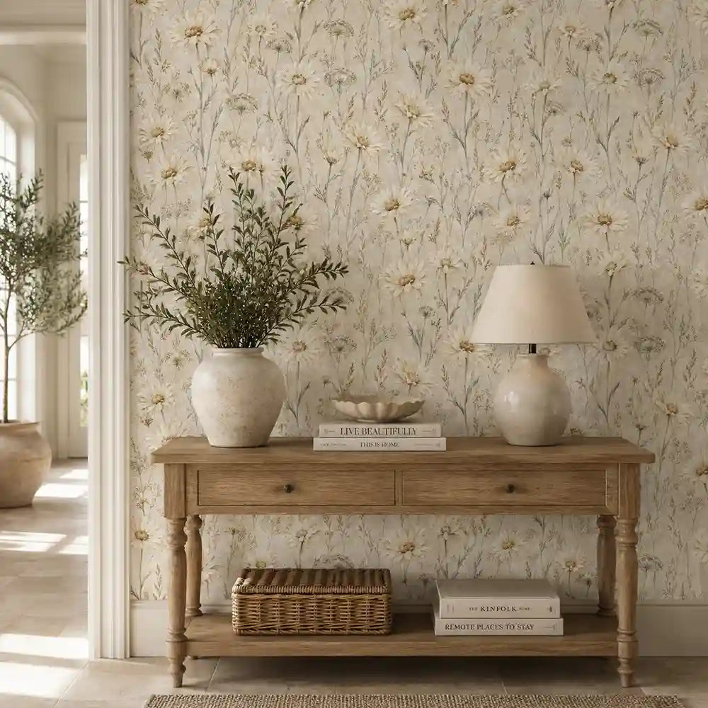 Shop ivory daisy meadow peel and stick wallpaper from Wall Decor Design.