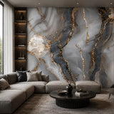 Quartz marble wallpaper sample tile showing smoky gray crystalline texture detail