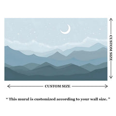 Soft Blue Night Mountain Wallpaper – Calm Peel-and-Stick Bedroom Kids Room Design