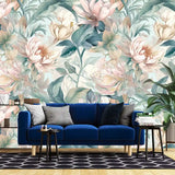 Soft pastel floral wallpaper close-up with delicate sage garden blossom branch detail