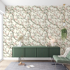 Soft pink sakura botanical wall mural sticker for home wall adds elegance.