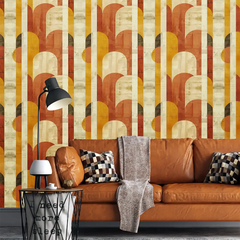 Stylish Retro Mustard and Terracotta Wall Mural for your living room.