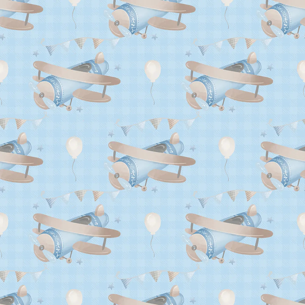 Vintage airplane soft pastel kids room wallpaper, beautiful wall sticker.