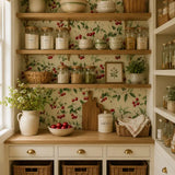Texture close up of vintage cherry blossom wallpaper with an aged finish.