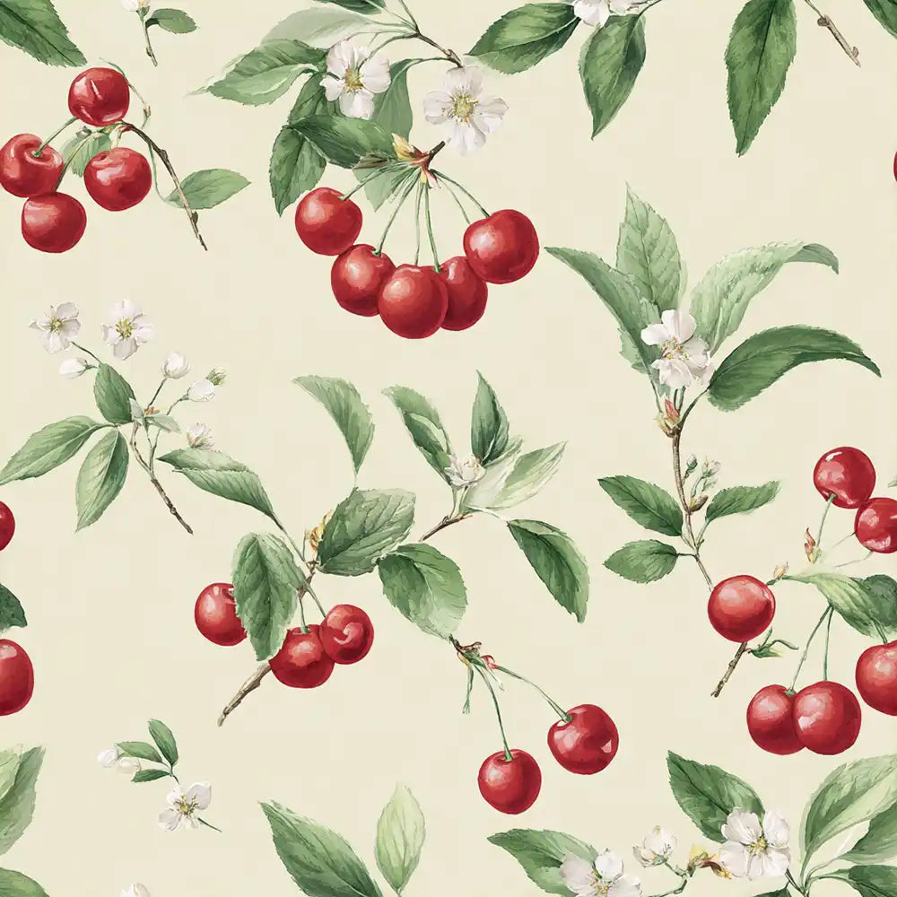 Vintage cherry blossom wallpaper with painted branches for classic rooms.