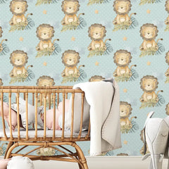 Cute Lion Safari Theme Wallpaper – Peel-and-Stick Kids Room Nursery Design