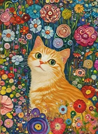 Whimsical Ginger Cat Floral Garden Art Poster – Bedroom Living Room Wall Art