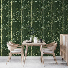 Zen bamboo wallpaper close-up showing tall bamboo stalks and green foliage layering