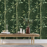 Minimal bamboo removable wallpaper in home office, Asian-inspired zen botanical wall